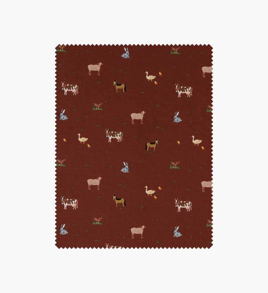 Farm Animals Cotton Fabric - Crimson