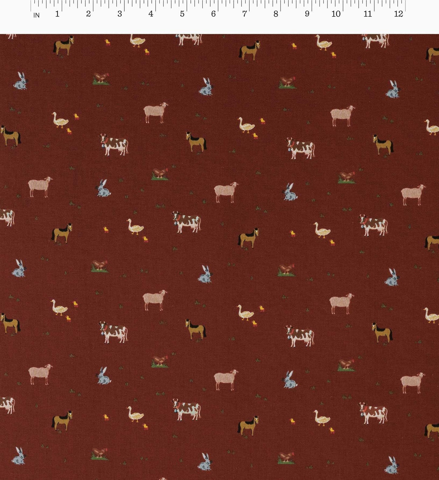 Farm Animals Cotton Fabric - Crimson