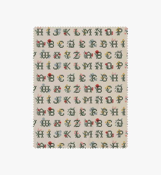 Cross Stitch Letters Cotton Fabric - Linen