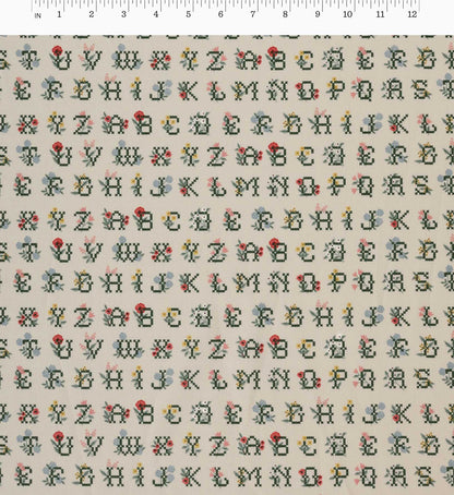 Cross Stitch Letters Cotton Fabric - Linen