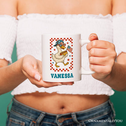 4th of July Patriotic Duck Personalized Mug, Funny Independence Day Gift with Custom Name