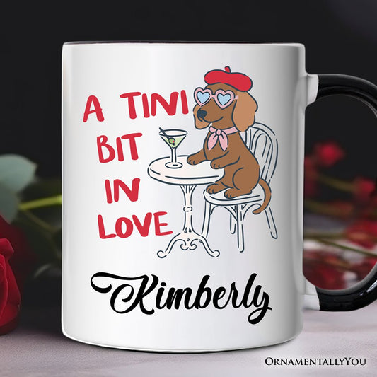 A Tini Bit In Love Dachshund Valentine Personalized Mug, Funny Galentine Gift with Custom Name