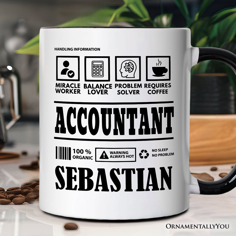 Accountant Nutrition Facts Personalized Mug, Bookkeeper Humor Graphic Gift with Custom Name