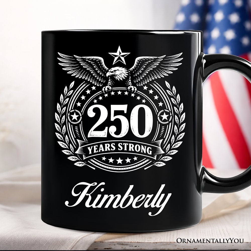 250th Anniversary Strong Eagle Personalized Mug, 4th of July USA Patriotic 1776–2026 Gift with Custom Name