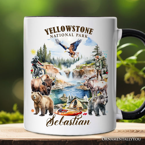 Artistically Vibrant Yellowstone National Park Personalized Mug, Wildlife and Nature Gift and Souvenir with Custom Name