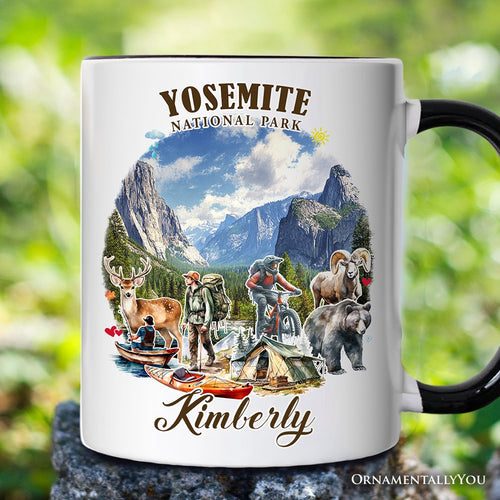 Artistic Yosemite National Park Personalized Mug, California Hikers Travel Gift and Souvenir with Custom Name