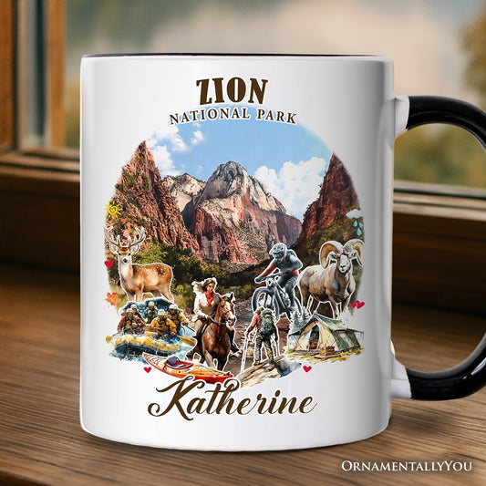 Adventurous Zion National Park Personalized Mug, Utah Scenic Landmarks Gift and Souvenir with Custom Name