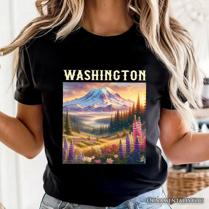 Artistic Mount Rainier Washington State T-Shirt, National Park Tee and Pacific Northwest Souvenir