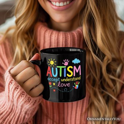 Autism Awareness Brushstroke Personalized Mug, Colorful Autism Support Gift for Autism Month with Custom Name