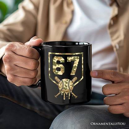 67 Camo Baseball Drip Personalized Mug, Six Seven Cool Game Day Sports Gift with Custom Name