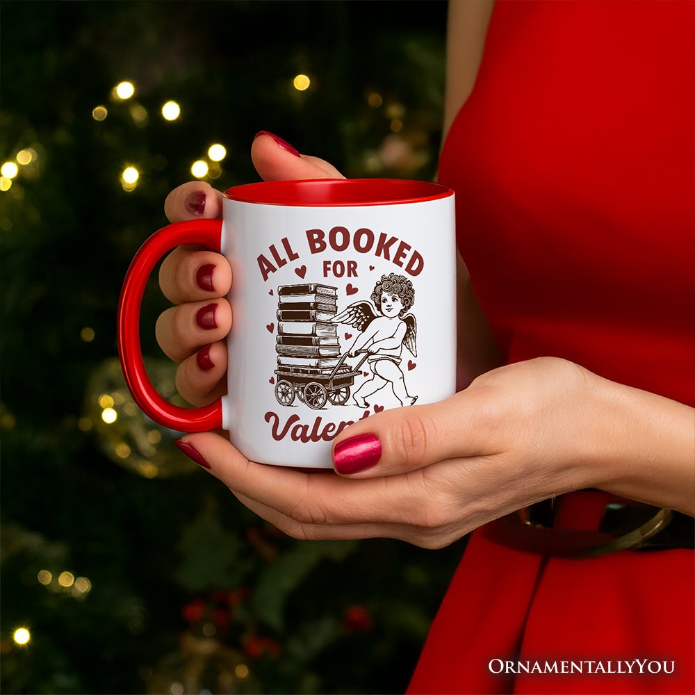 All Booked For Valentines Cupid Personalized Mug, Vintage Funny Bookworm Gift with Custom Name
