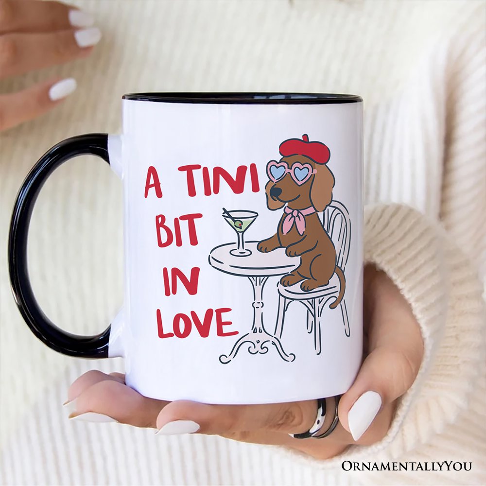 A Tini Bit In Love Dachshund Valentine Personalized Mug, Funny Galentine Gift with Custom Name