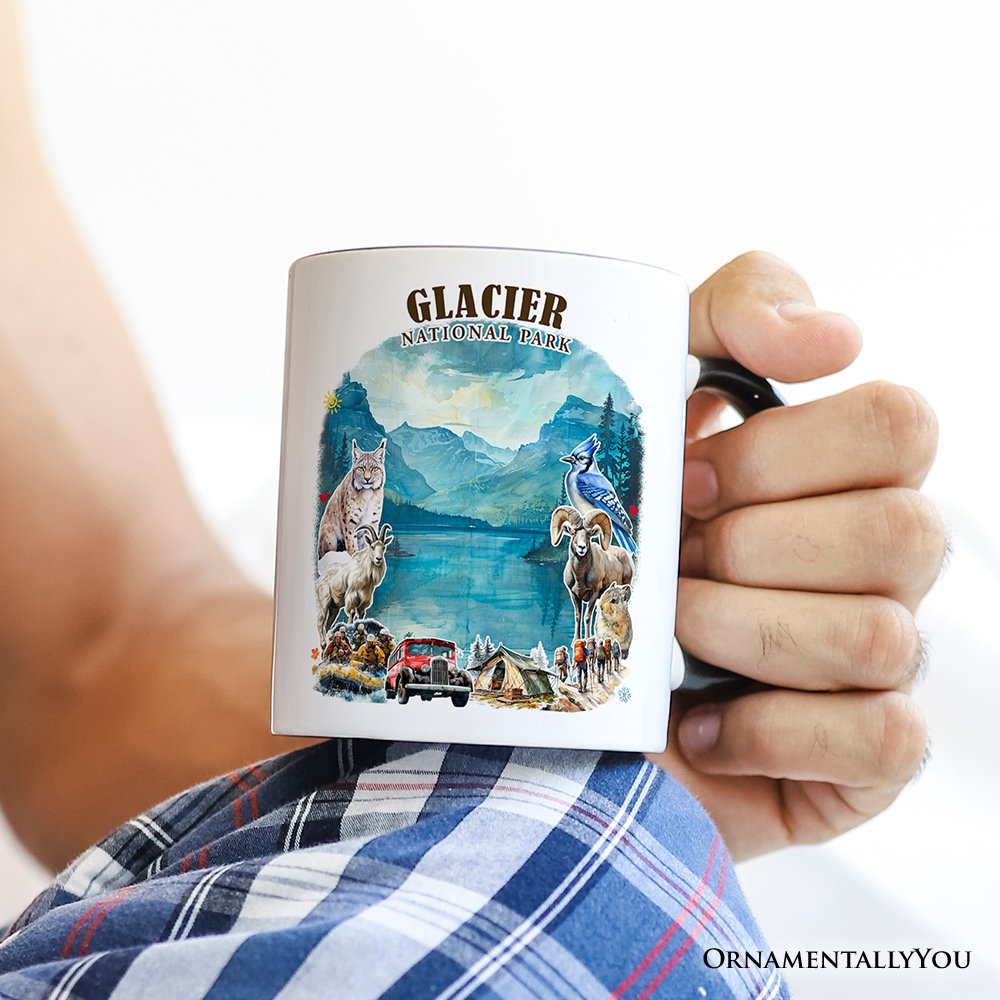 Artistic Glacier National Park Adventure Personalized Mug, Montana Travel Gift and Souvenir with Custom Name
