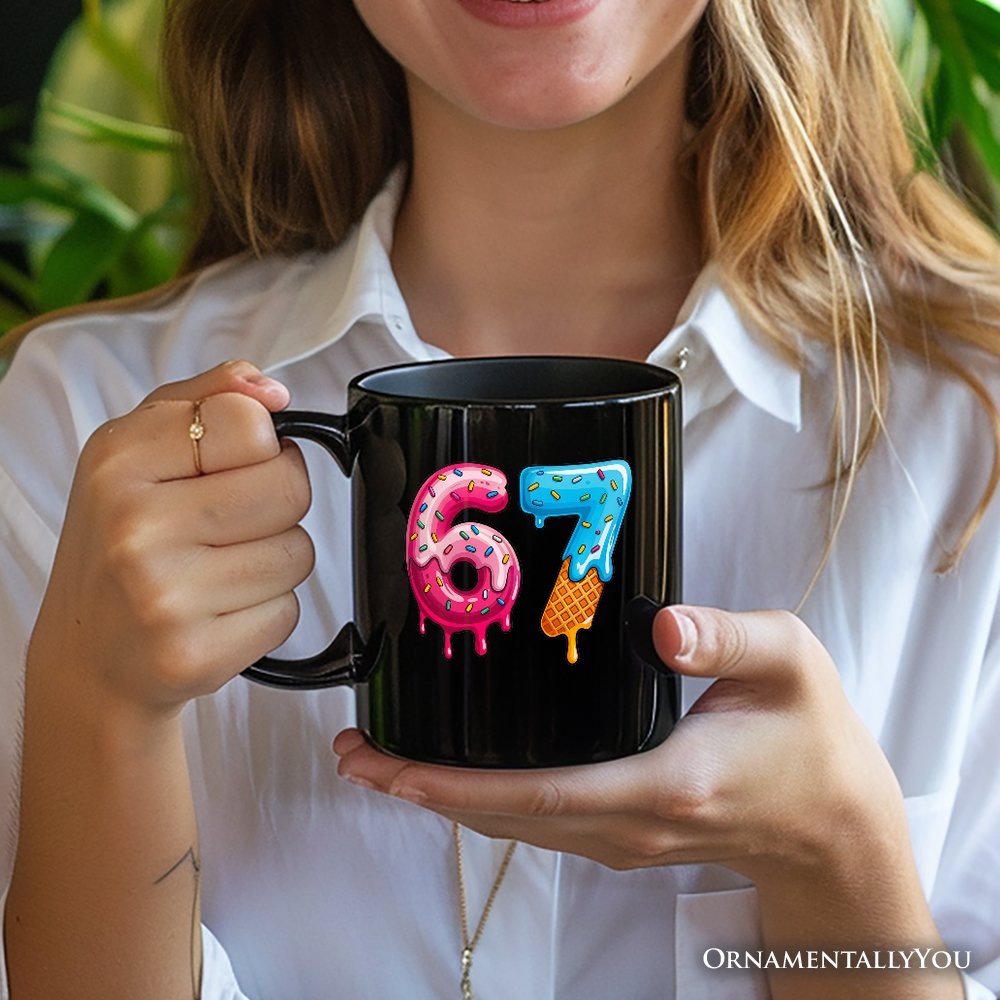 67 Ice Cream Drip Personalized Mug, Six Seven Colorful Sprinkles Meme Gift with Custom Name