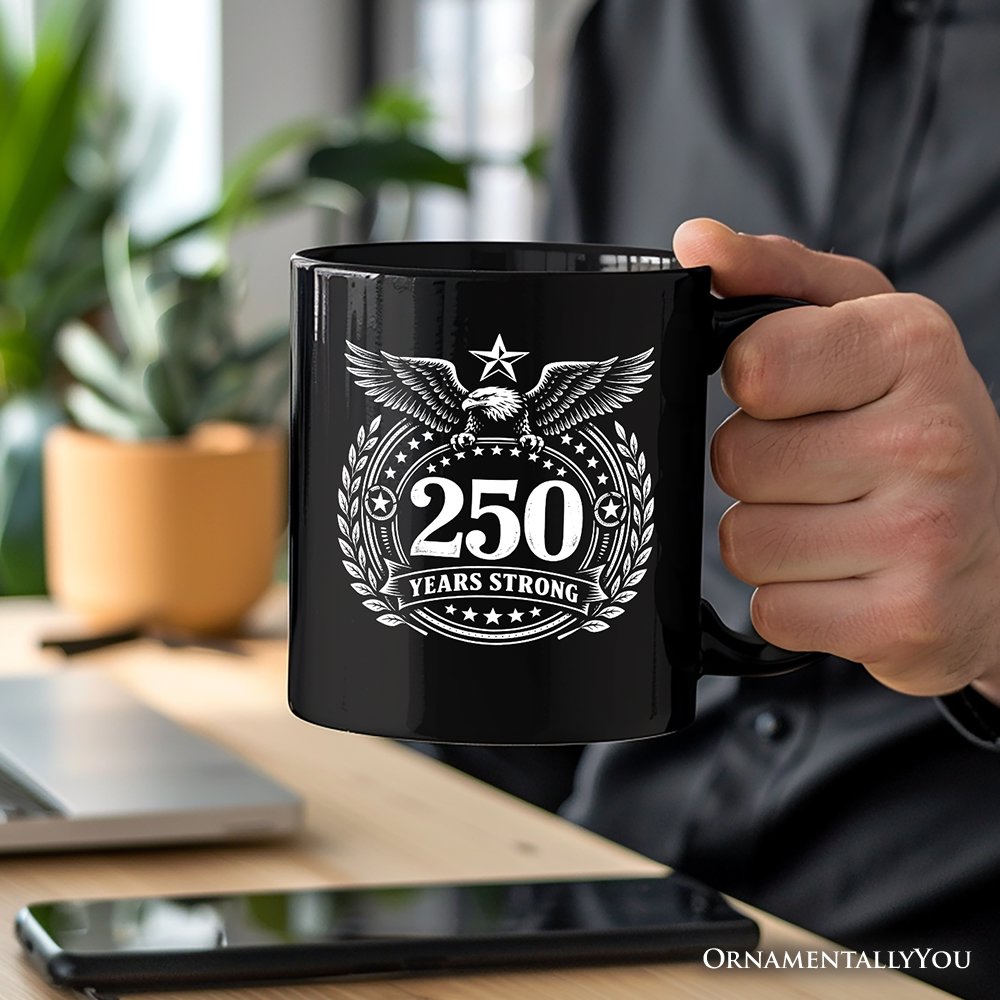 250th Anniversary Strong Eagle Personalized Mug, 4th of July USA Patriotic 1776–2026 Gift with Custom Name