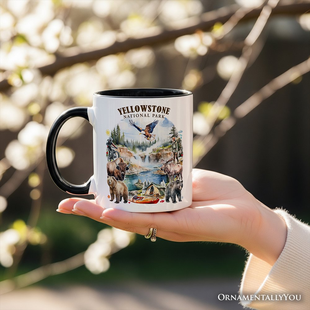 Artistically Vibrant Yellowstone National Park Personalized Mug, Wildlife and Nature Gift and Souvenir with Custom Name