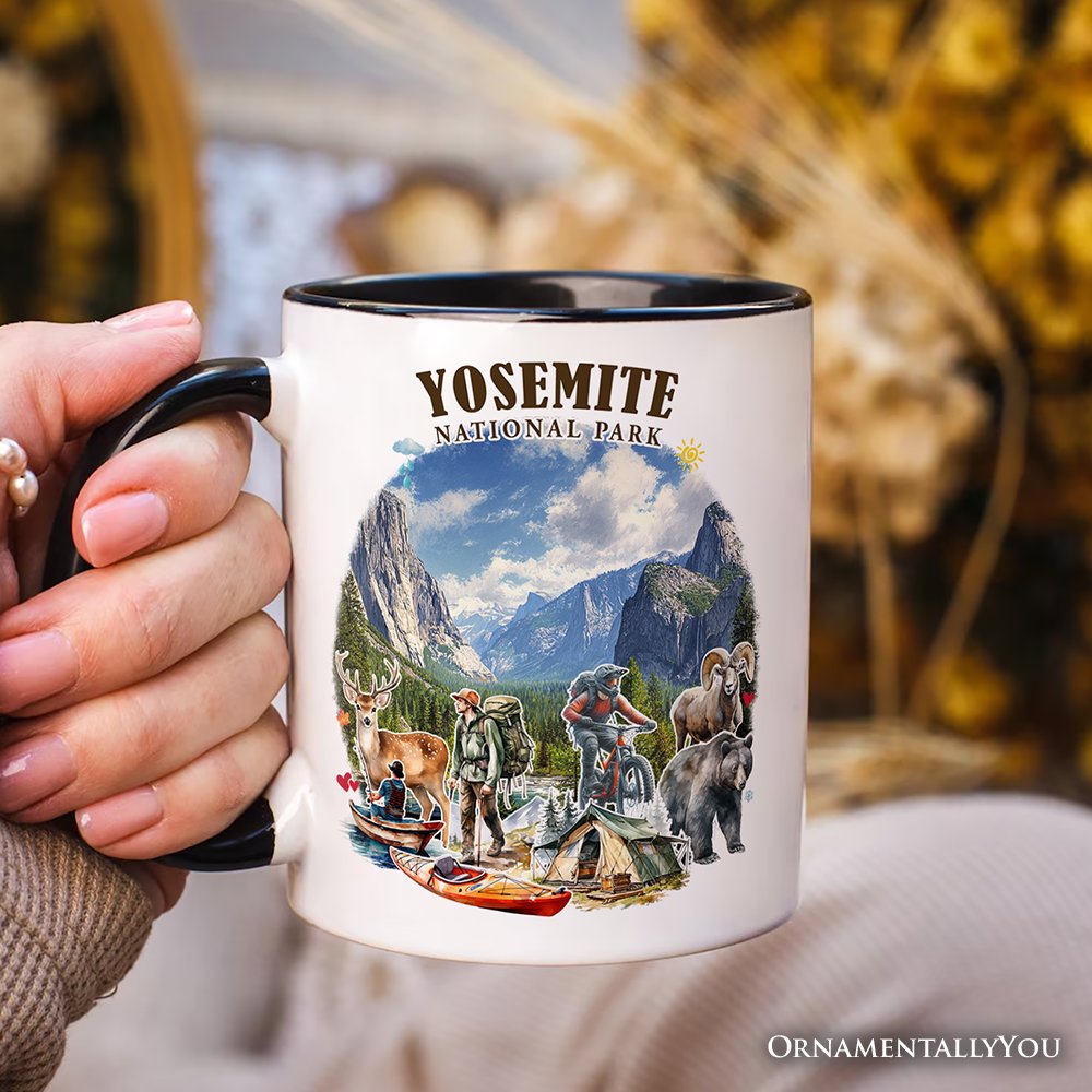 Artistic Yosemite National Park Personalized Mug, California Hikers Travel Gift and Souvenir with Custom Name