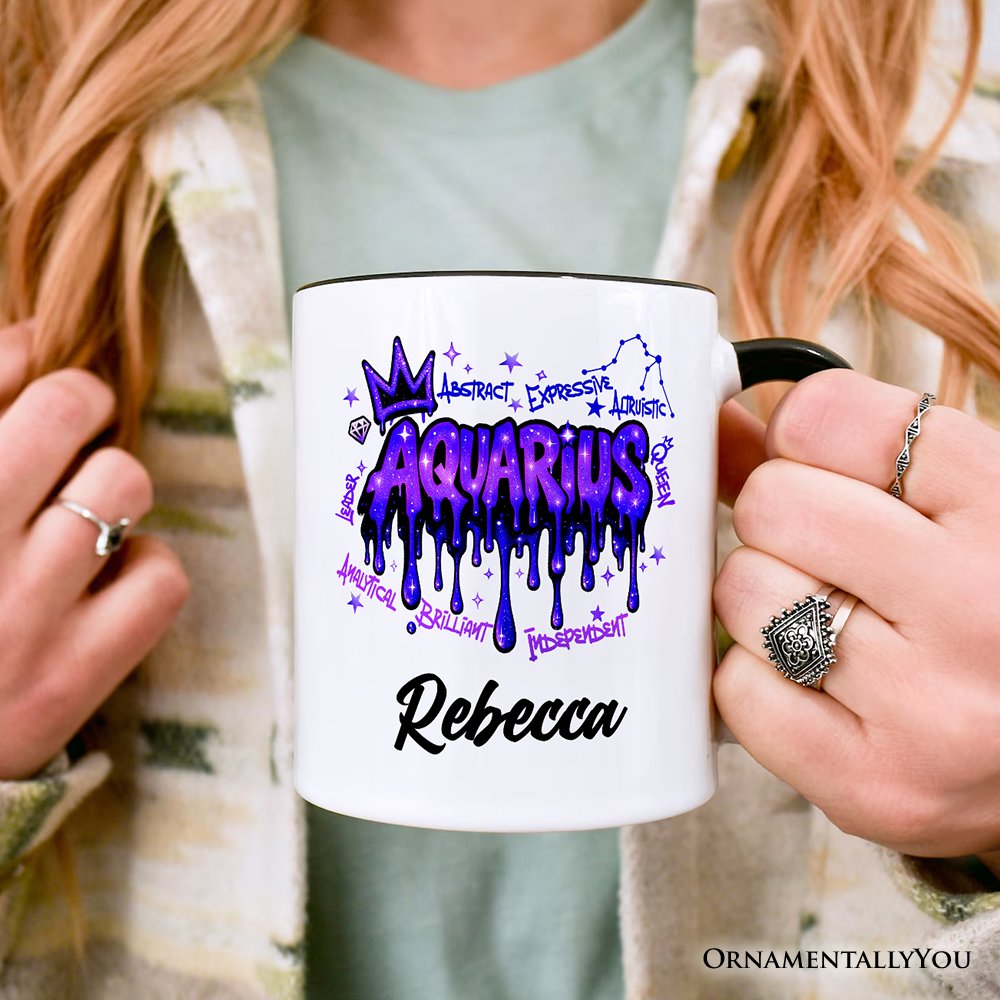 Aquarius Graffiti Zodiac Personalized Mug, Street Style Astrology Horoscope Gift with Custom Name