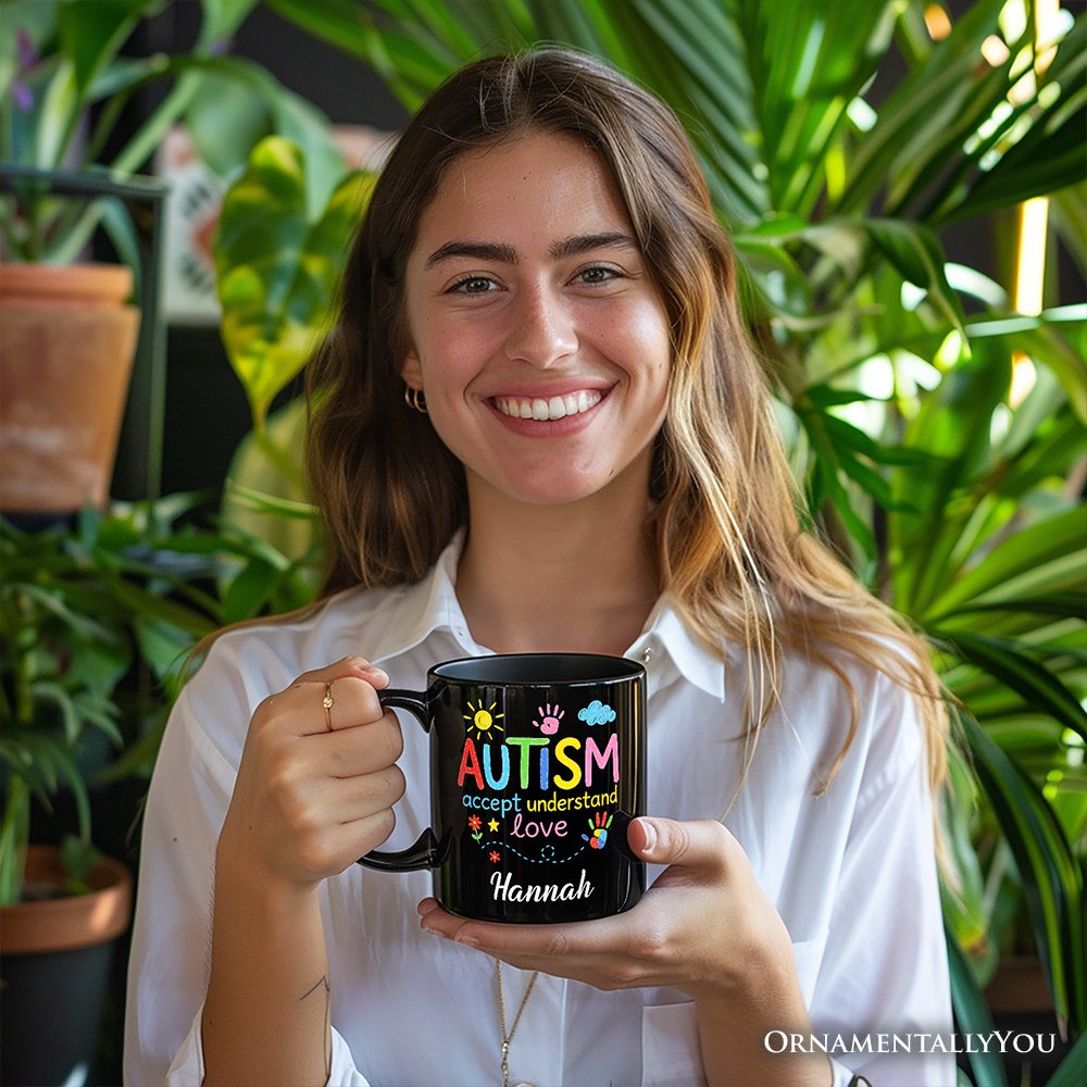Autism Awareness Brushstroke Personalized Mug, Colorful Autism Support Gift for Autism Month with Custom Name