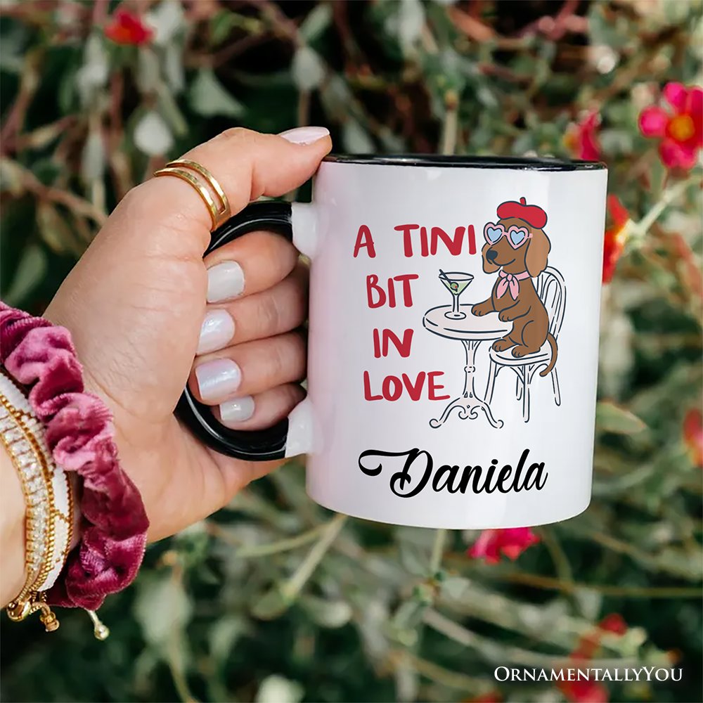 A Tini Bit In Love Dachshund Valentine Personalized Mug, Funny Galentine Gift with Custom Name