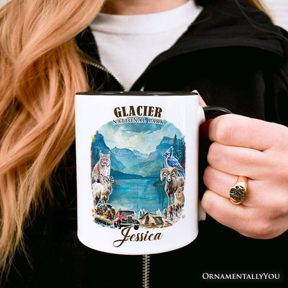 Artistic Glacier National Park Adventure Personalized Mug, Montana Travel Gift and Souvenir with Custom Name
