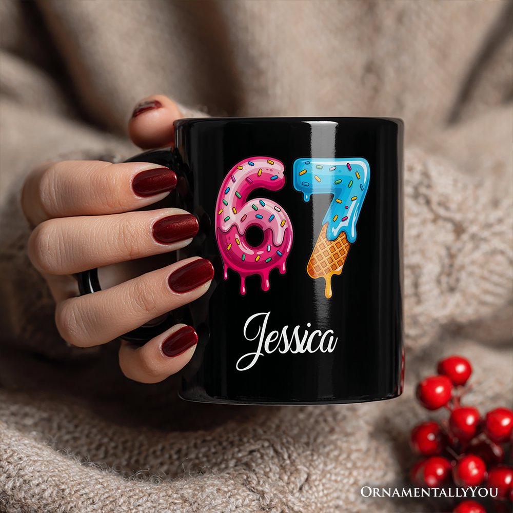 67 Ice Cream Drip Personalized Mug, Six Seven Colorful Sprinkles Meme Gift with Custom Name
