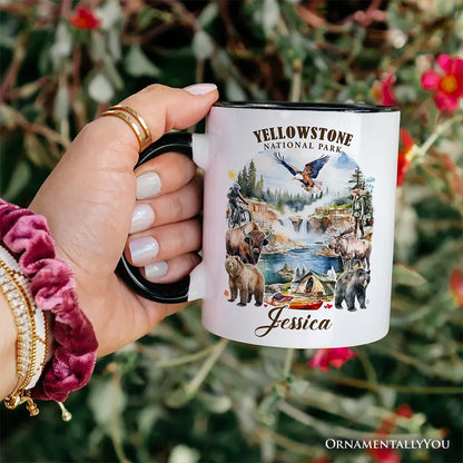 Artistically Vibrant Yellowstone National Park Personalized Mug, Wildlife and Nature Gift and Souvenir with Custom Name