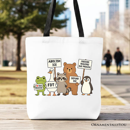 Abolish ICE Animals Protest Canvas Tote Bag, Cute Activist Gift Shopper