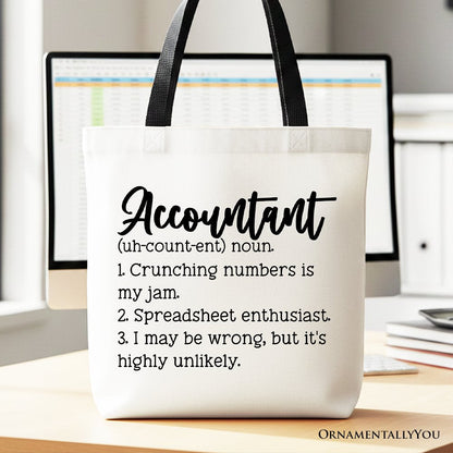 Accountant Definition Canvas Tote Bag, Finance Office Employee Gift Shopper