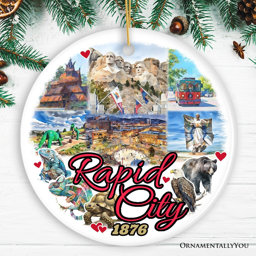 Adventurous Rapid City Christmas Ornament, South Dakota Mt. Rushmore Heritage Gift and Souvenir