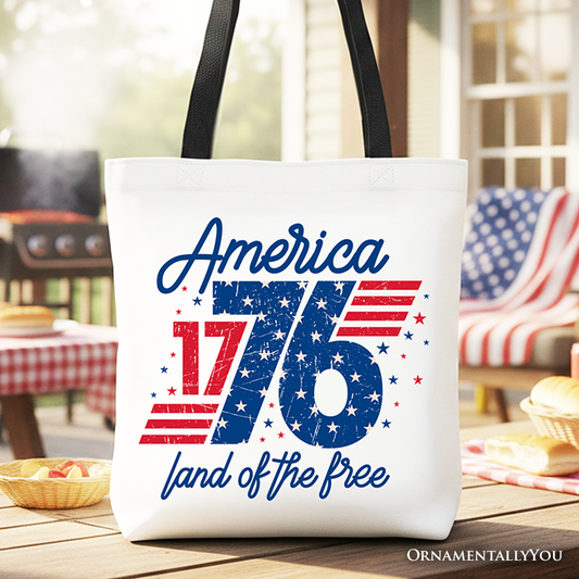 America 1776 Land of the Free Tote Bag, Vintage 4th of July Gift Shopper