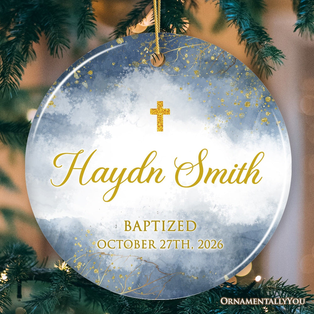 Artistic Baptized Baby Custom Ornament, Watercolor Christening Personalized Keepsake Gift