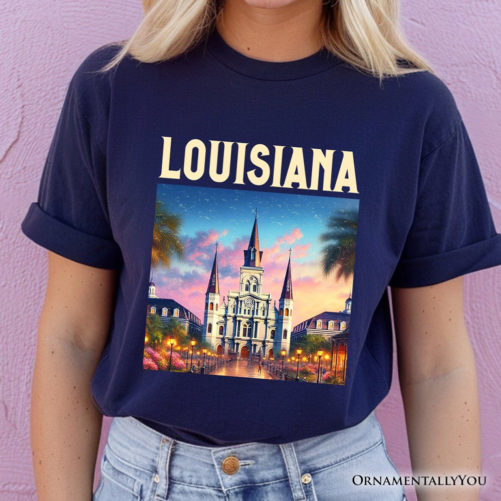 Artistic Louisiana State Cathedral T-Shirt, St. Louis Landmark Tee and Holiday Keepsake Souvenir