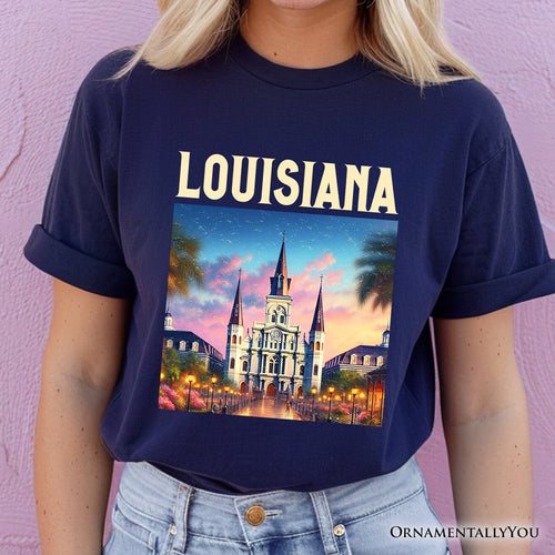 Artistic Louisiana State Cathedral T-Shirt, St. Louis Landmark Tee and Holiday Keepsake Souvenir