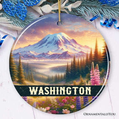 Artistic Mount Rainier Washington Christmas Ornament, National Park Gift and Pacific Northwest Souvenir