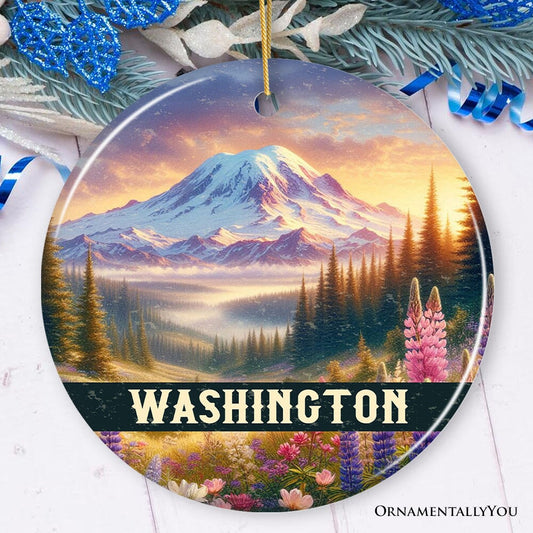 Artistic Mount Rainier Washington Christmas Ornament, National Park Gift and Pacific Northwest Souvenir