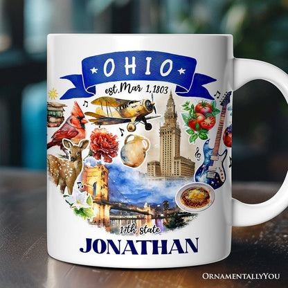 Artistic Ohio State Themes and Landmarks Personalized Mug With Custom Name