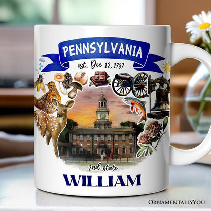 Artistic Pennsylvania State Themes and Landmarks Personalized Mug With Custom Name