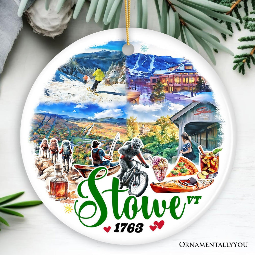 Artistic Stowe Vermont Ornament, Classic New England Mountain Town Christmas Gift and Souvenir