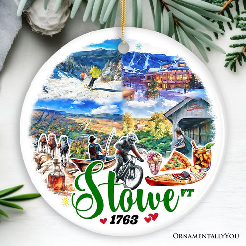 Artistic Stowe Vermont Ornament, Classic New England Mountain Town Christmas Gift and Souvenir