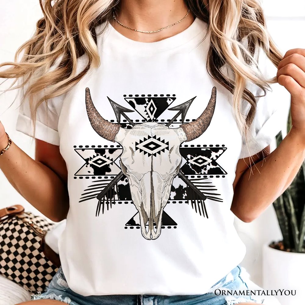Aztec Tribal Bull Skull T-Shirt, Western Boho Tee