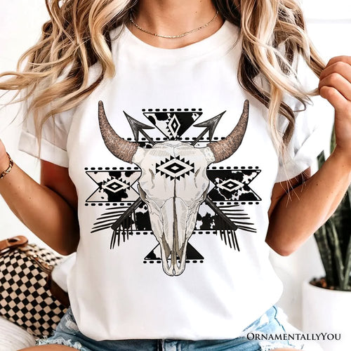 Aztec Tribal Bull Skull T-Shirt, Western Boho Tee