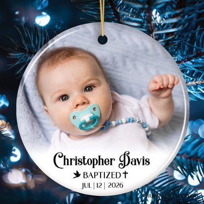 Baby Baptism Personalized Photo Ornament, Christening Keepsake Gift