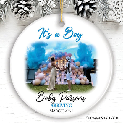 Baby Gender Reveal Personalized Photo Ornament, It’s a Boy or Girl Announcement, Small Baby Shower Gift