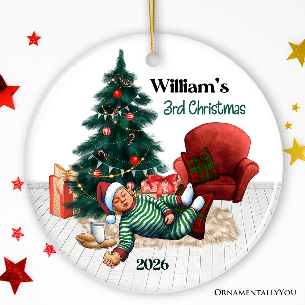 Baby’s 3rd Christmas Personalized Ornament, Cookies and Milk & Holiday Tree