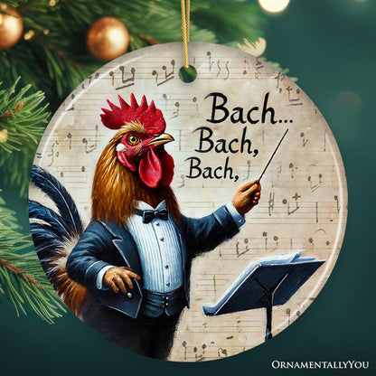 Bach Bach Bach Chicken Conductor Ornament, Playful Musical Christmas Decor