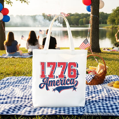 1776 America Vintage Tote Bag, Patriotic Retro USA Freedom 4th of July Gift Shopper