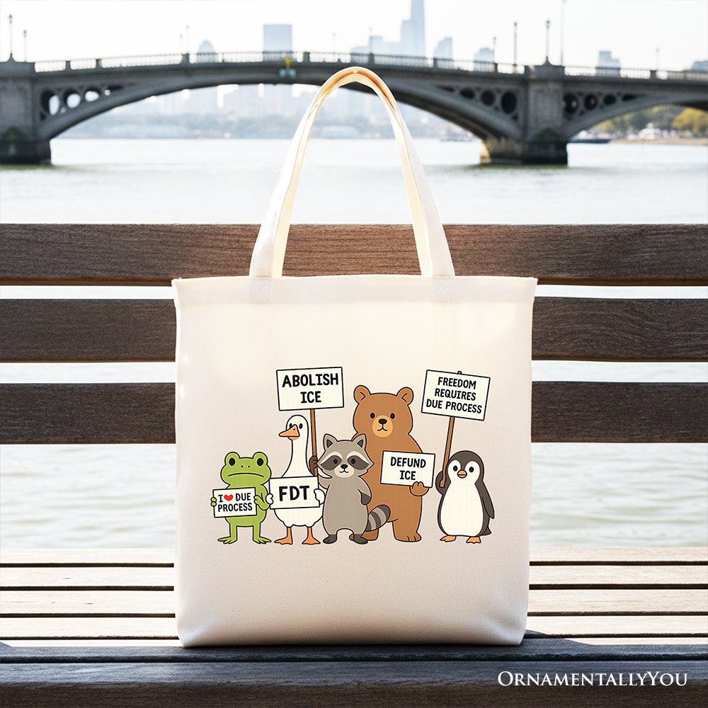 Abolish ICE Animals Protest Canvas Tote Bag, Cute Activist Gift Shopper