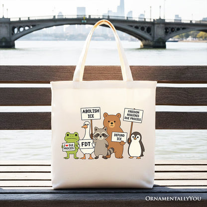 Abolish ICE Animals Protest Canvas Tote Bag, Cute Activist Gift Shopper
