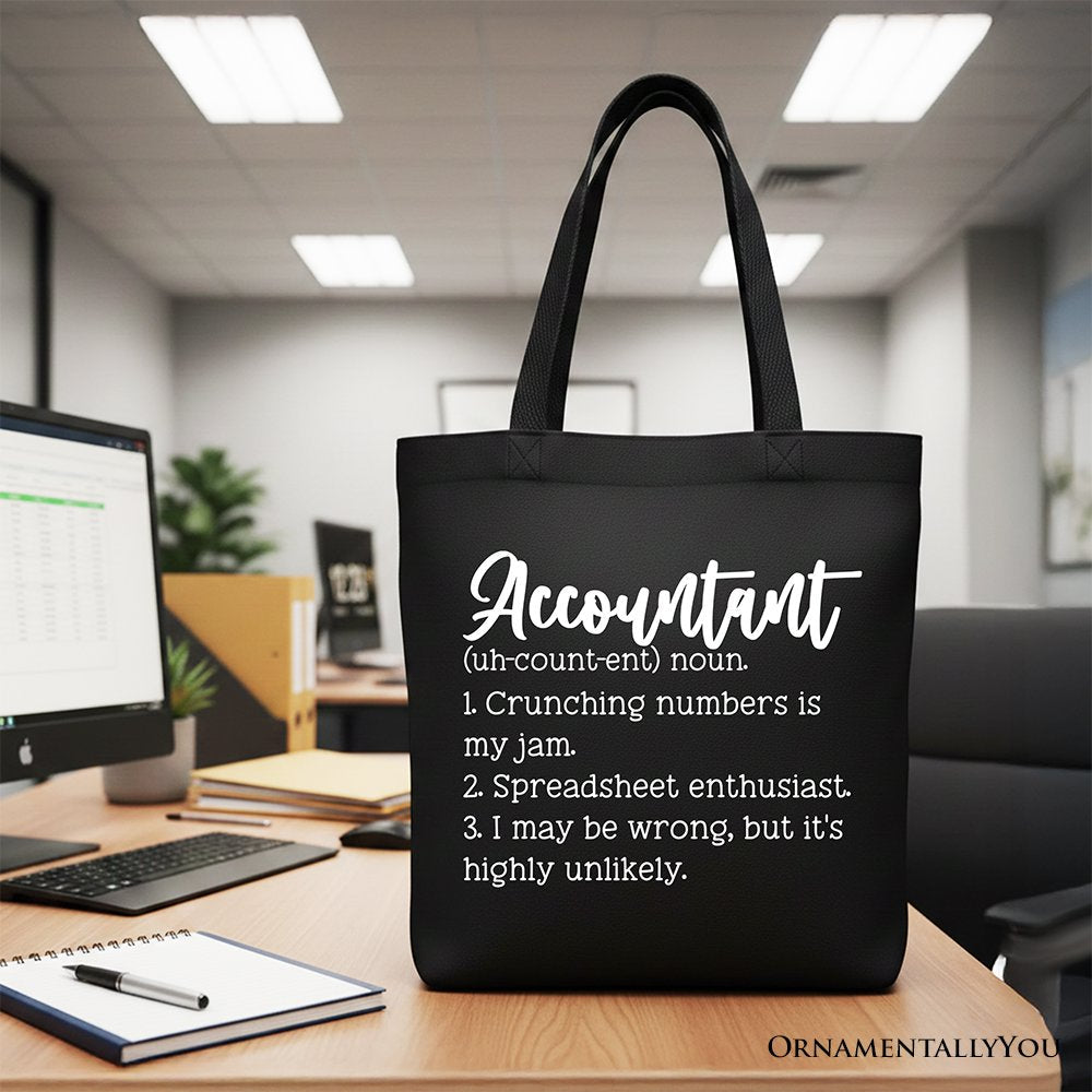 Accountant Definition Canvas Tote Bag, Finance Office Employee Gift Shopper